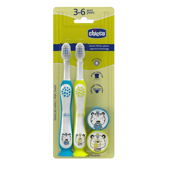 chicco-zahnb-rsten-set-f-r-kinder-3-6-jahre-2-st-ck-blau-gelb-mit-saugnapf-und-b image 1