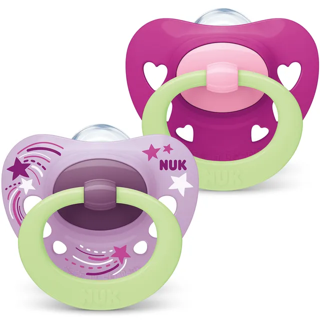 nuk-signature-night-baby-schnuller-6-18-monate-silikon-lila-herzen-2-st-ck image 1