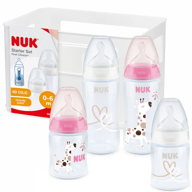 nuk-first-choice-babyflaschen-starter-set-0-6-monate-5-teilig-rosa-giraffe image 1