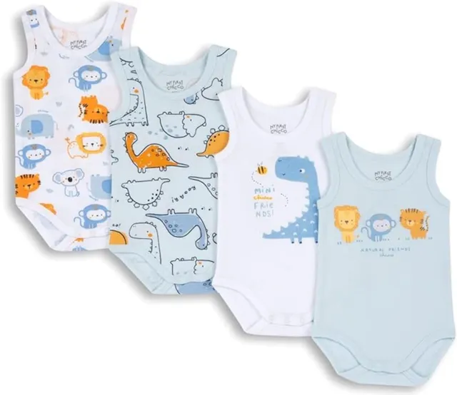 chicco-babystrampler-f-r-jungen-4er-set-rmellose-bodys-aus-100-baumwolle-mit-pra image 1