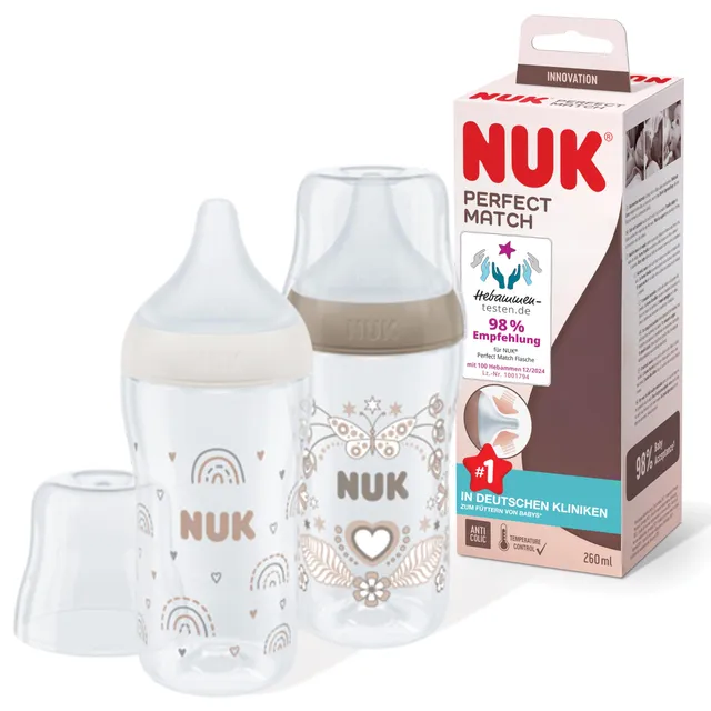 nuk-perfect-match-babyflaschenset-260-ml-ab-3-monate-regenbogen-und-herz-2-st-ck image 1