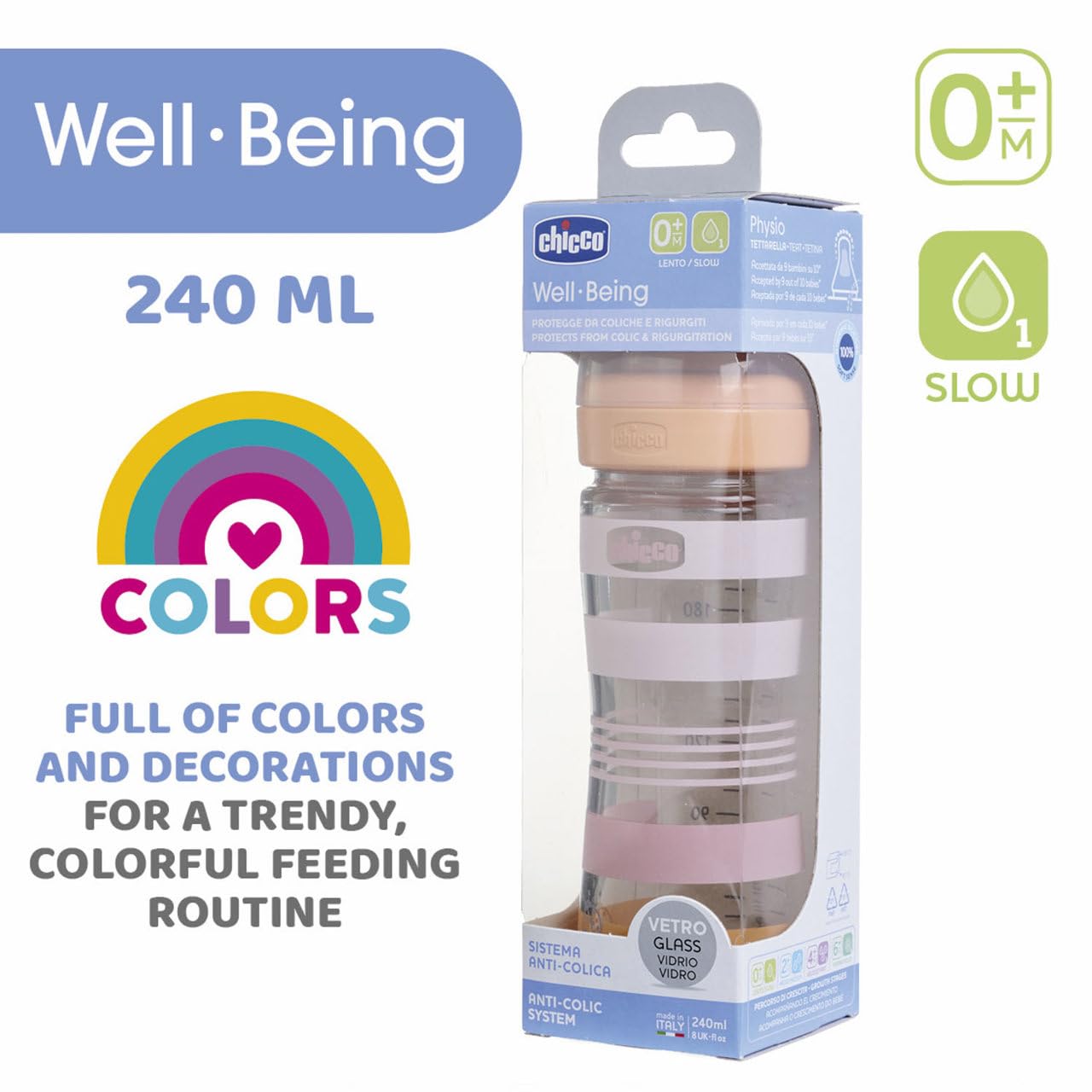 chicco-well-being-babyfl-schchen-aus-glas-240-ml-normaler-fluss-0m-silikon-sauge image 5