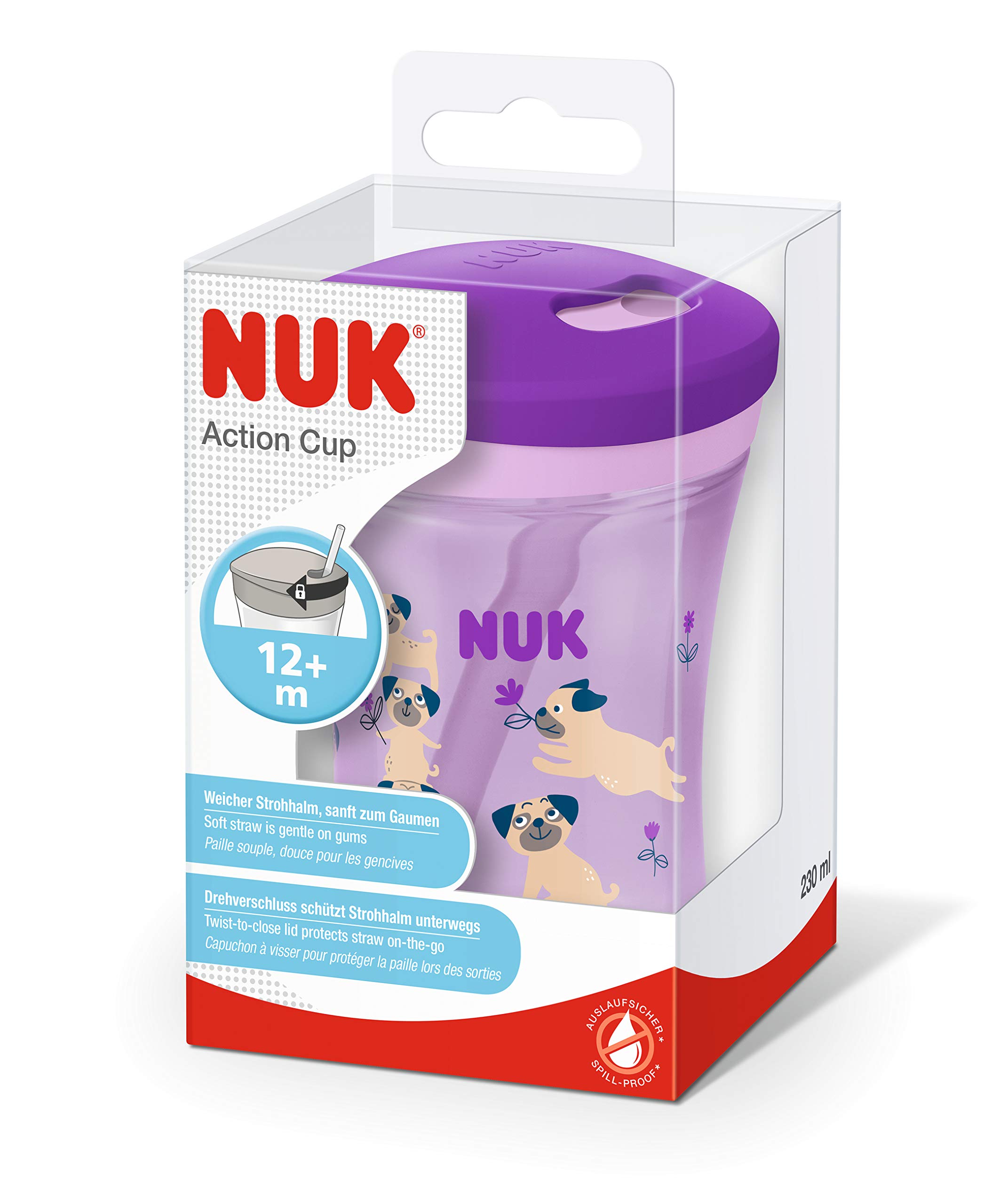 nuk-action-cup-trinklernflasche-mit-weichem-trinkhalm-230-ml-hunde-violett-12-mo image 2