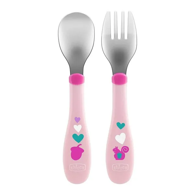 chicco-edelstahl-besteck-set-rosa-18m-gabel-l-ffel-f-r-kleinkinder image 1