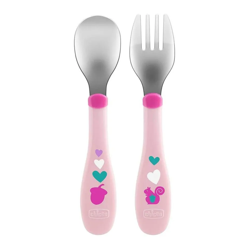chicco-edelstahl-besteck-set-rosa-18m-gabel-l-ffel-f-r-kleinkinder image 1