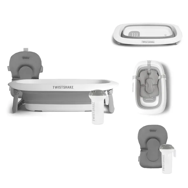 twistshake-badeset-faltbare-babywanne-30-l-mit-kissen-und-krug-grau-wei image 1