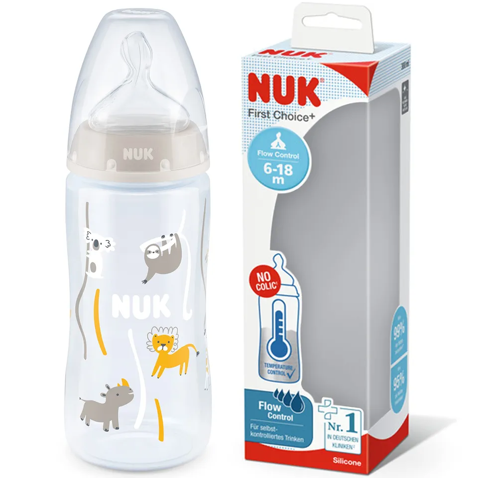 nuk-first-choice-babyflasche-300-ml-6-18-monate-safari-neutral-silikon image 1