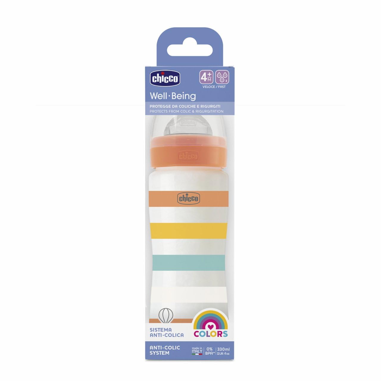 chicco-well-being-babyflasche-330-ml-4-monate-schneller-fluss-orange image 2