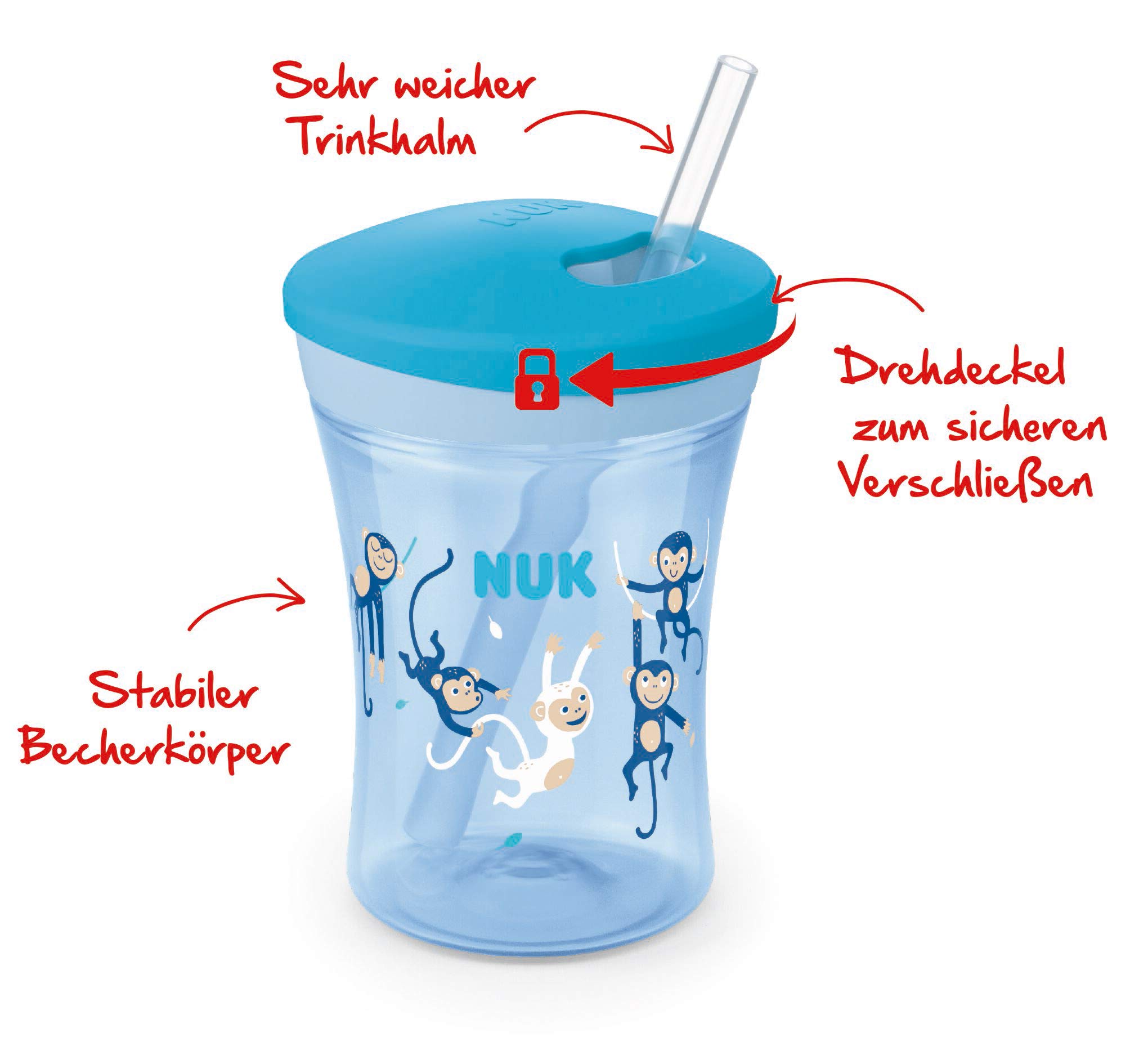 nuk-action-cup-trinklernflasche-mit-weichem-trinkhalm-230-ml-affen-blau-ab-12-mo image 3