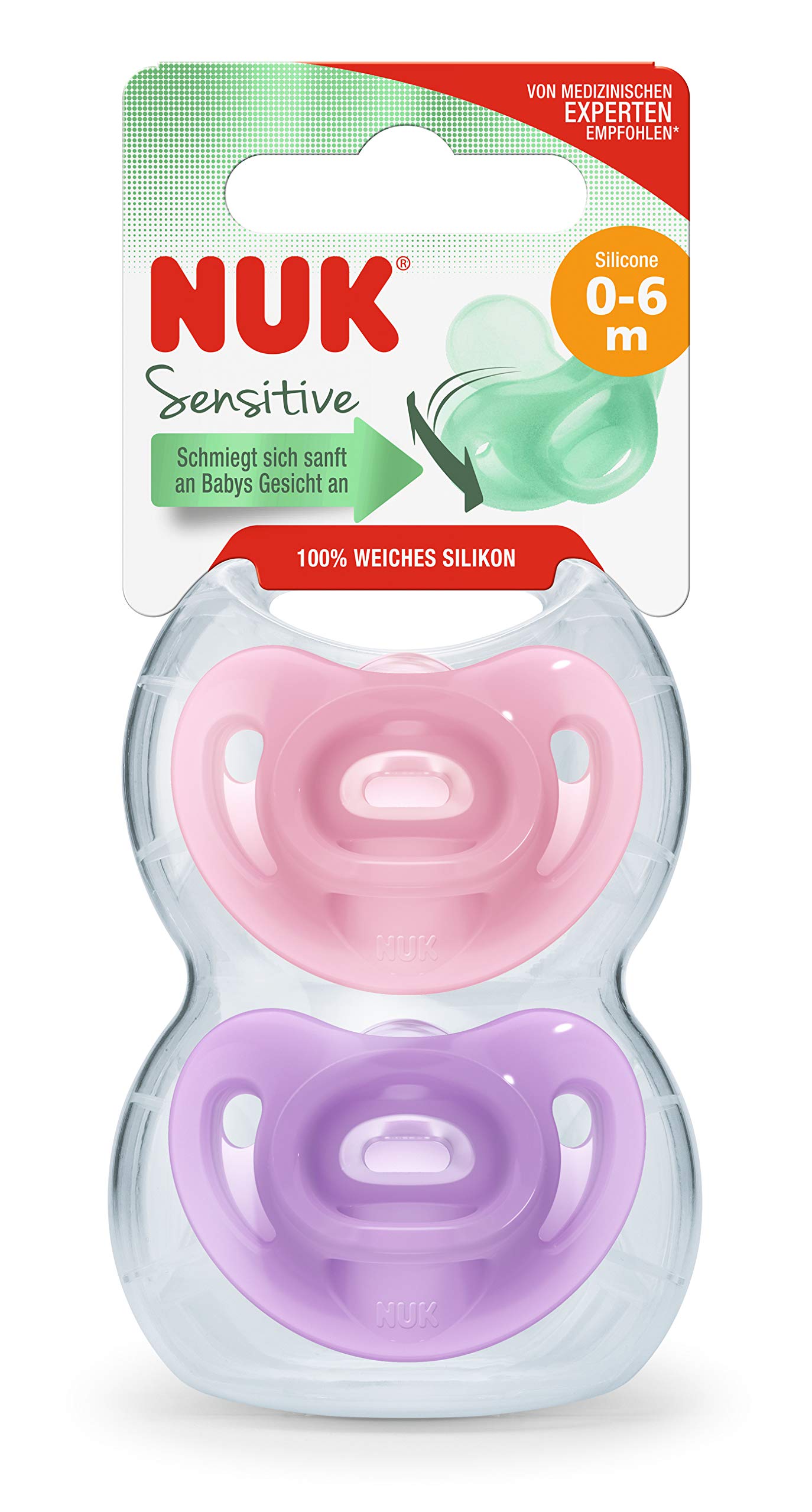 nuk-sensitive-schnuller-0-6-monate-100-silikon-bpa-frei-lila-rosa-2-st-ck image 2