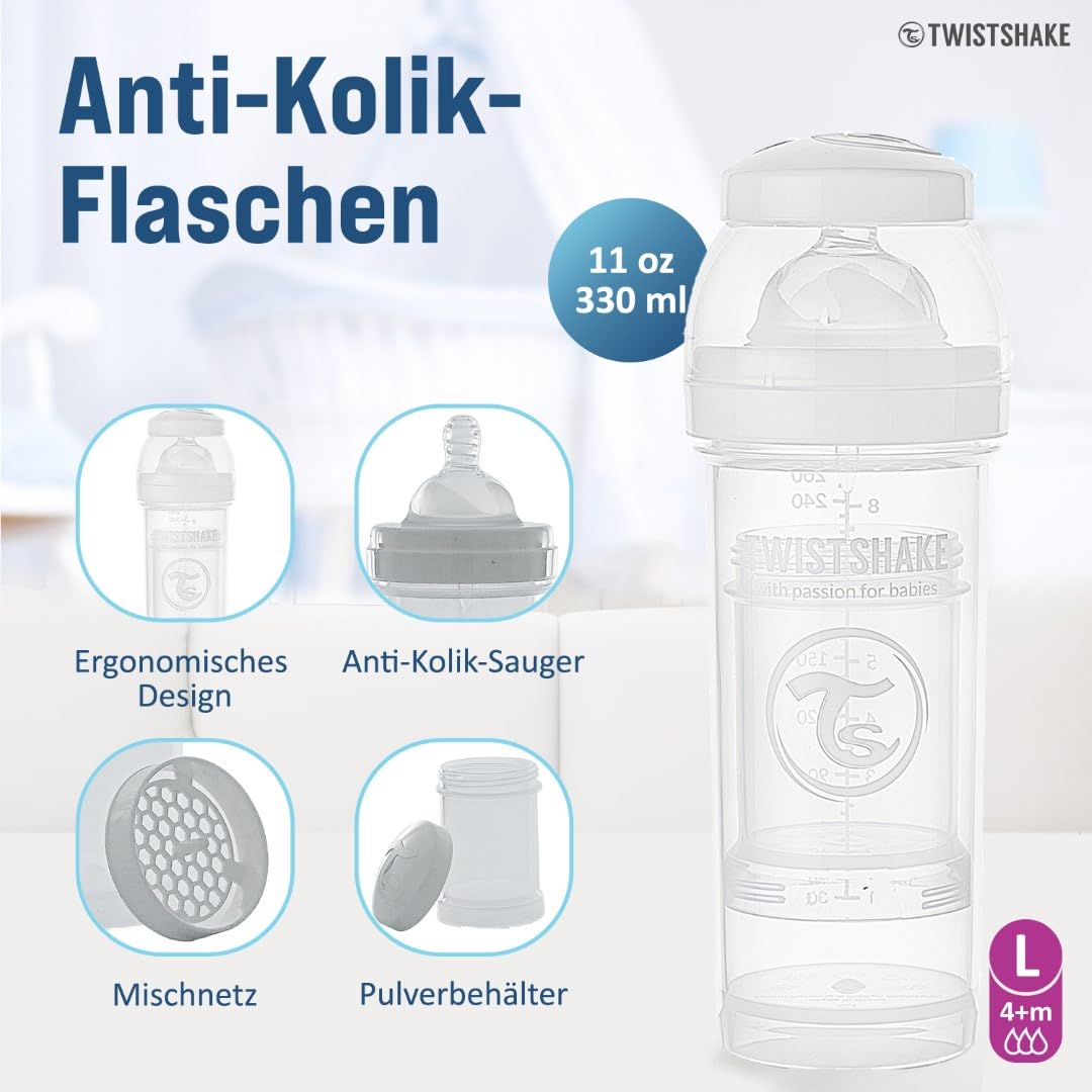 twistshake-anti-kolik-babyflasche-330-ml-mit-milchpulverbeh-lter-und-mixer-wei image 2