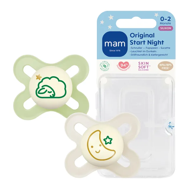 mam-original-start-night-schnuller-0-2-monate-2er-set-leuchtend-skinsoft-silikon image 1
