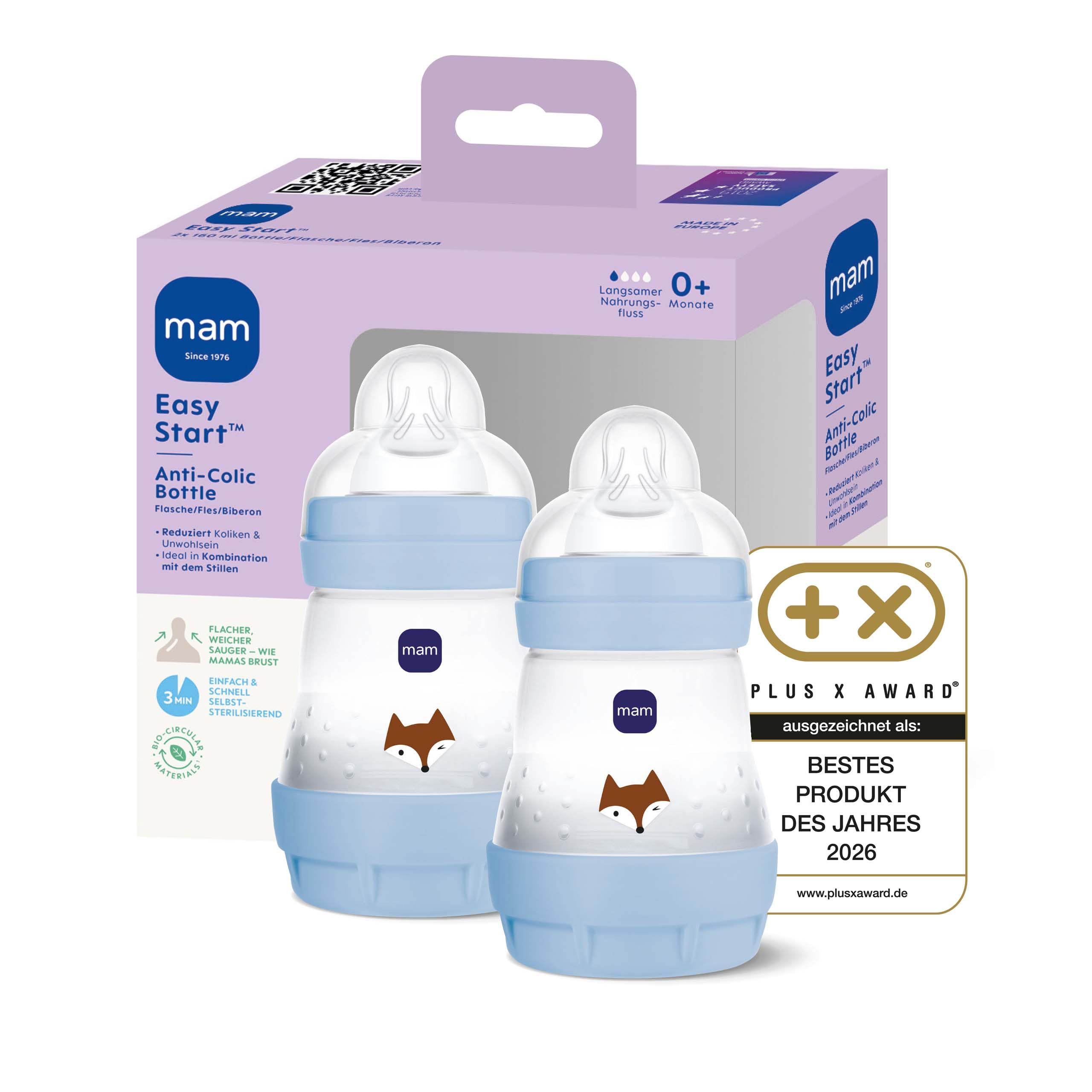 mam-easy-start-anti-colic-babyflasche-160-ml-0-monate-gr-1-fuchs-2-st-ck image 1
