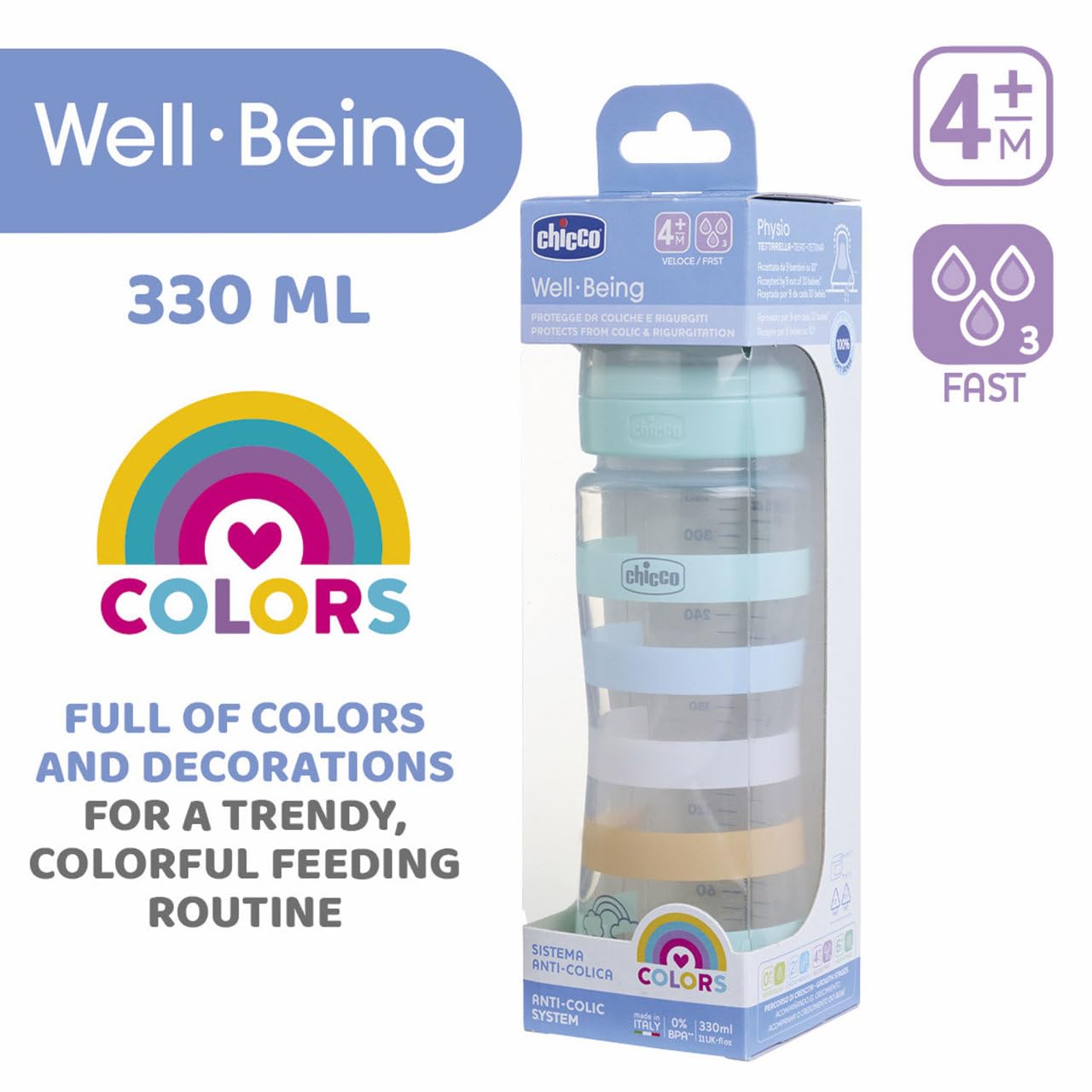 chicco-well-being-babyflasche-330-ml-4-monate-schneller-fluss-orange image 5