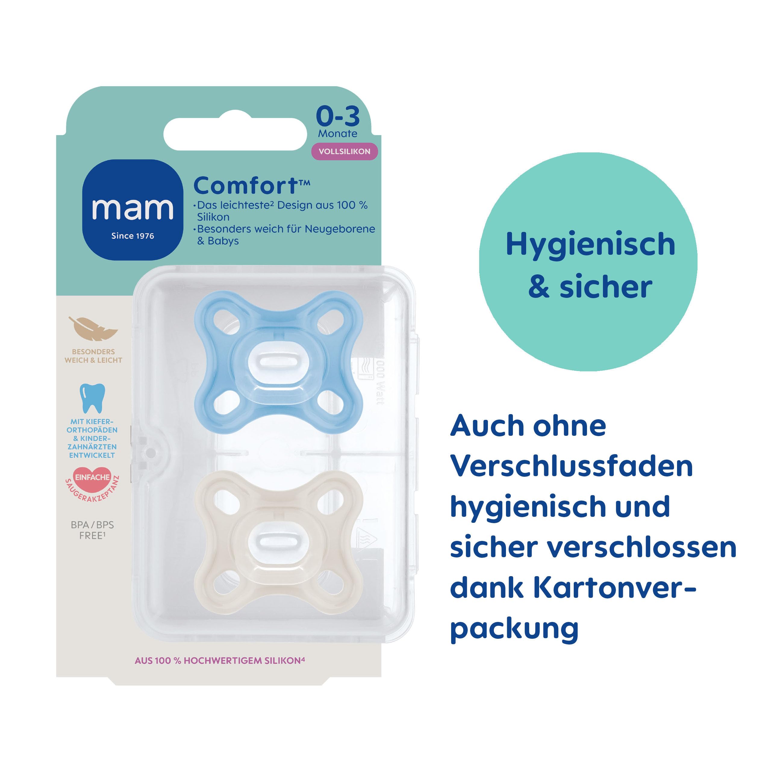 mam-comfort-schnuller-0-3-monate-f-r-fr-hgeborene-neugeborene-100-silikon-blau-b image 2