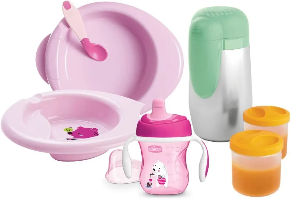 chicco-baby-geschirr-set-rosa-5-teiliges-set-mit-training-cup-erstem-l-ffel-tell image 1