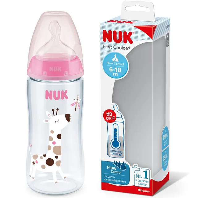 nuk-first-choice-babyflasche-300-ml-6-18-monate-pink-giraffe image 1