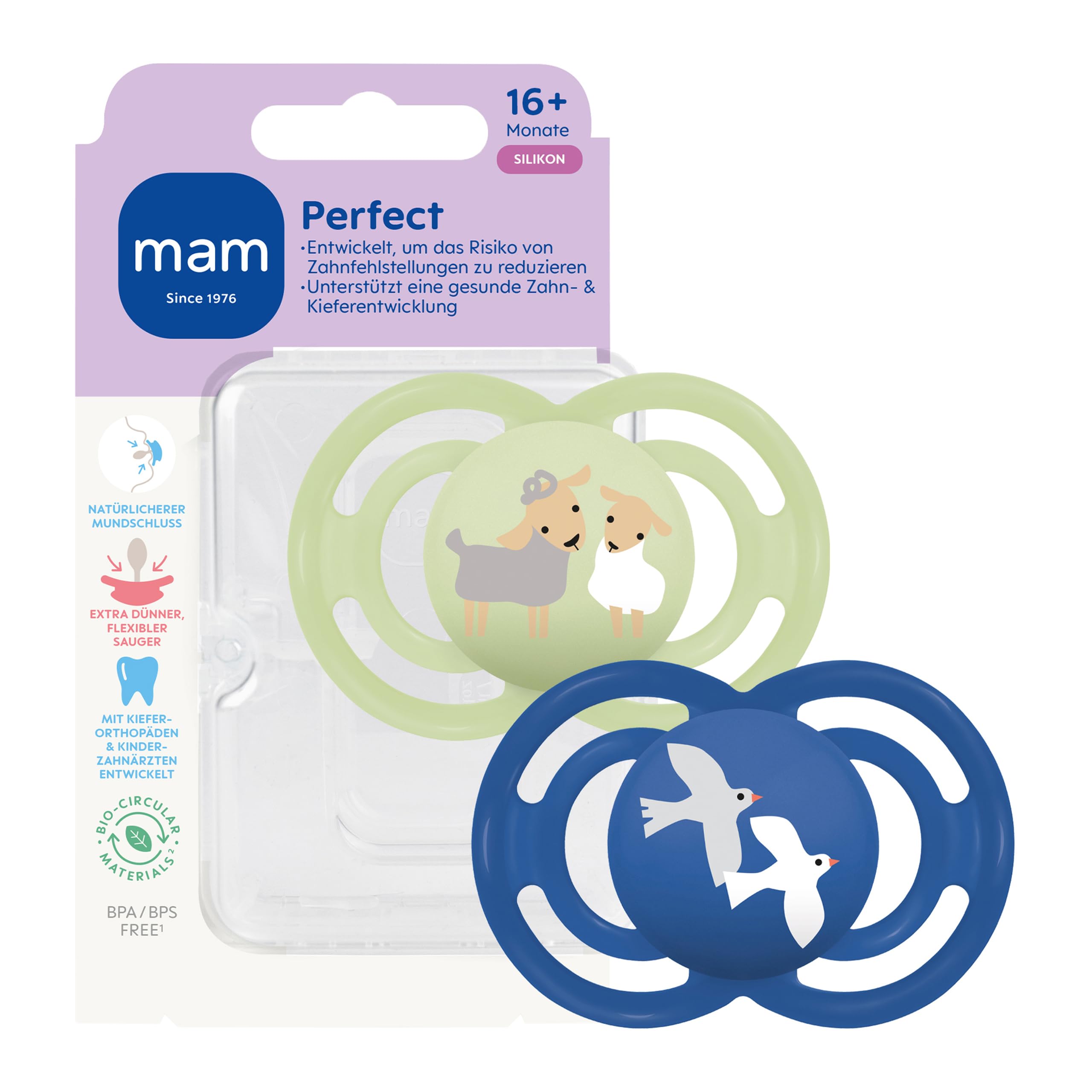 mam-perfect-schnuller-16-monate-skinsoft-silikon-schafe-v-gel-2-st-ck image 1