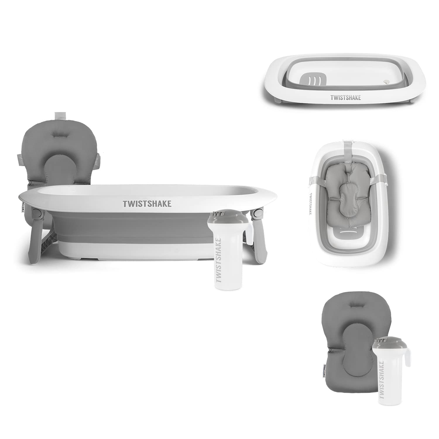 twistshake-badeset-faltbare-babywanne-30-l-mit-kissen-und-krug-grau-wei image 1