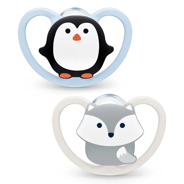 nuk-space-schnuller-0-6-monate-silikon-bpa-frei-pinguin-fuchs-2-st-ck image 1