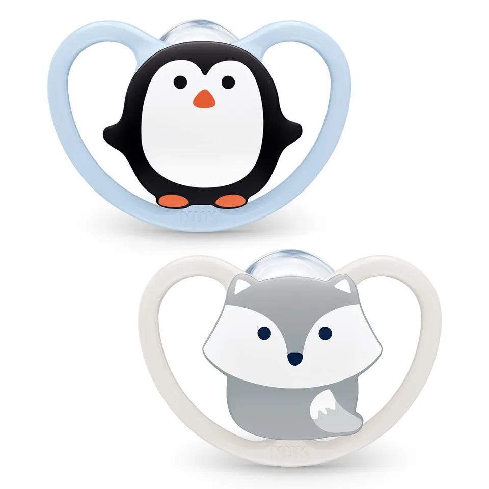 nuk-space-schnuller-0-6-monate-silikon-bpa-frei-pinguin-fuchs-2-st-ck image 1