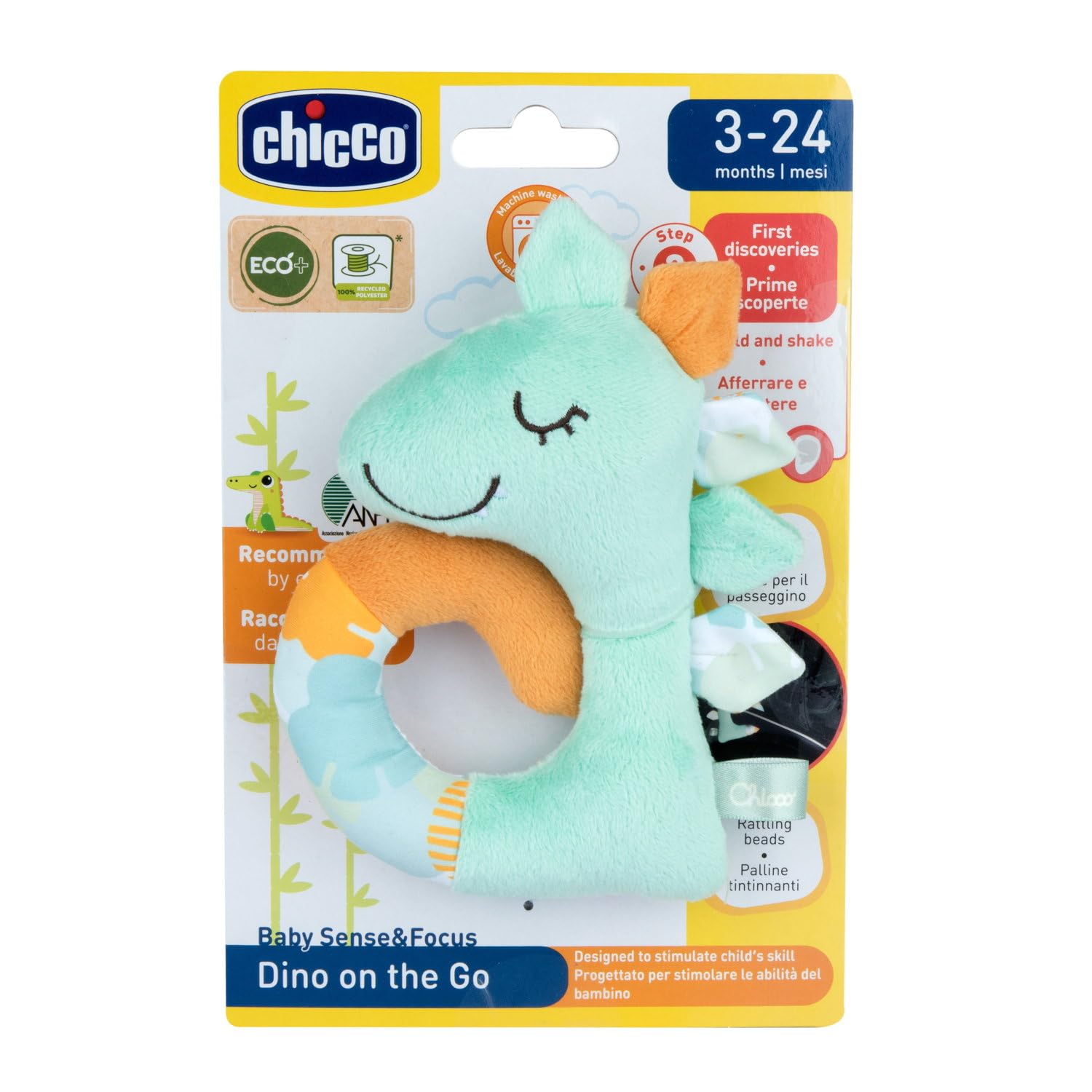 chicco-soft-rassel-dinosaurier-leichte-babyspielzeug-rassel-aus-100-recyceltem-p image 1