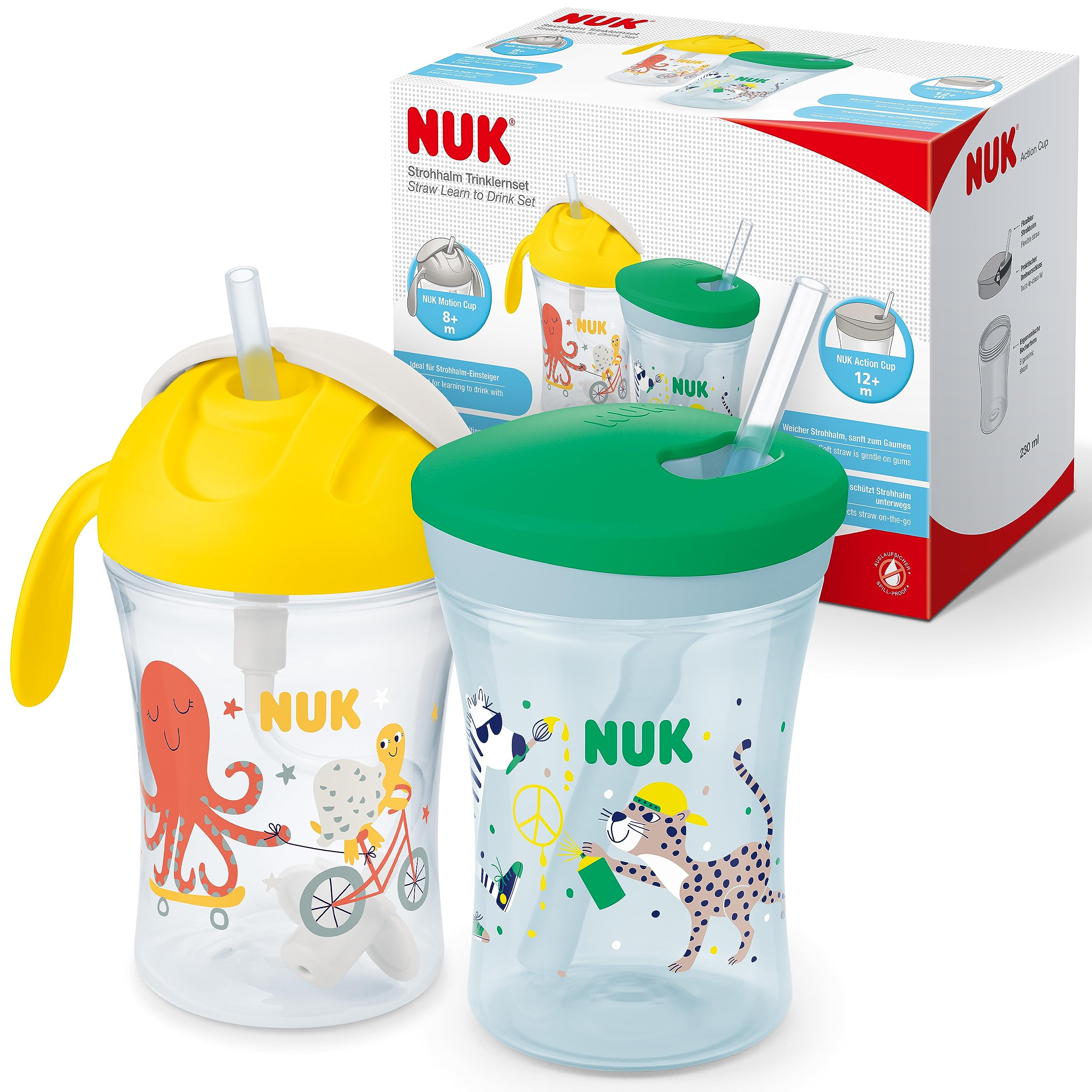 nuk-strohhalm-trinklernset-motion-action-cup-2x230-ml-gr-n-gelb image 1