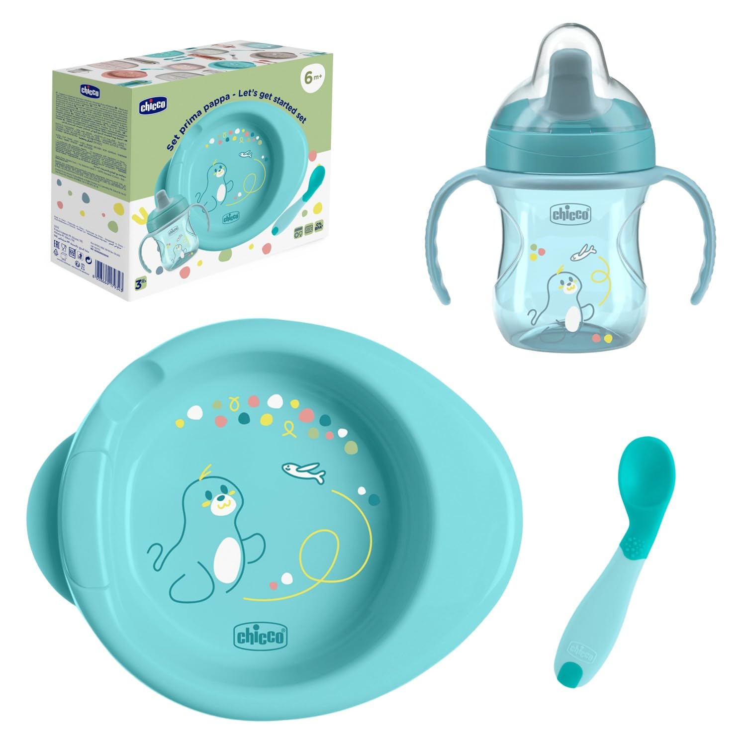 chicco-babynahrung-set-tasse-training-cup-erster-l-ffel-teller-hot-baby-brei-6-m image 1