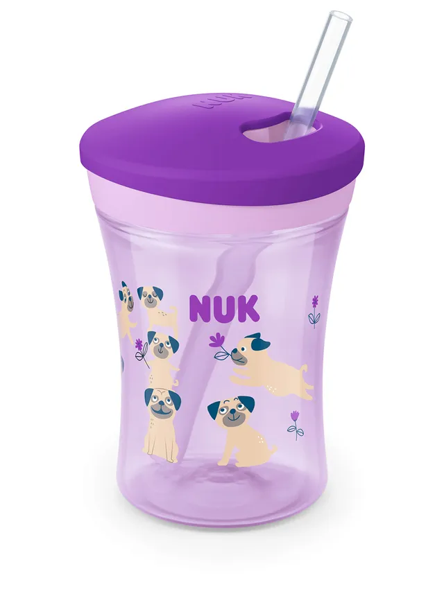 nuk-action-cup-trinklernflasche-mit-weichem-trinkhalm-230-ml-hunde-violett-12-mo image 1