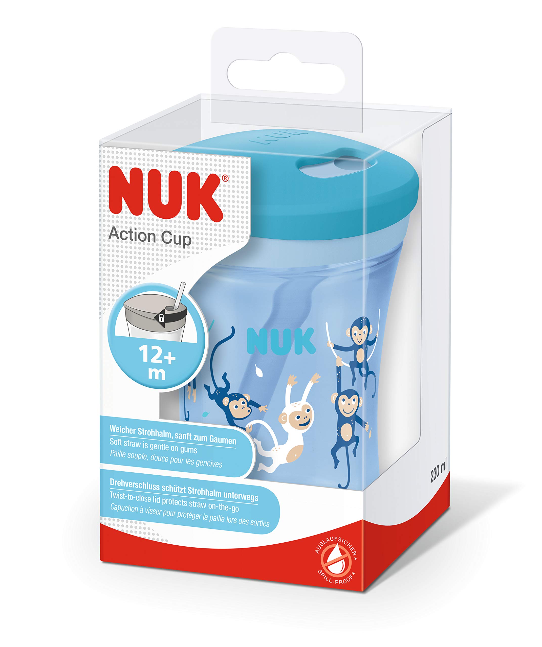 nuk-action-cup-trinklernflasche-mit-weichem-trinkhalm-230-ml-affen-blau-ab-12-mo image 2