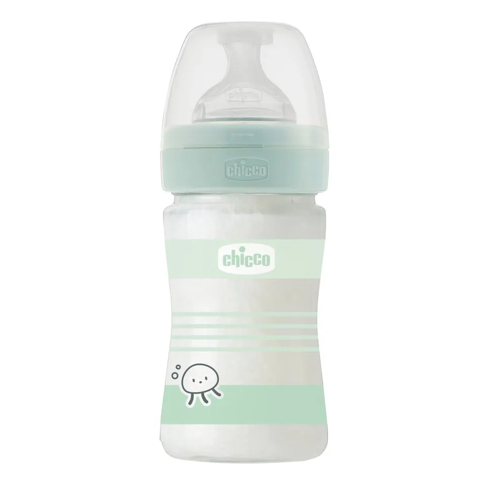 chicco-babyfl-schchen-well-being-glas-150-ml-normaler-fluss-0m-silikon-gr-n image 1