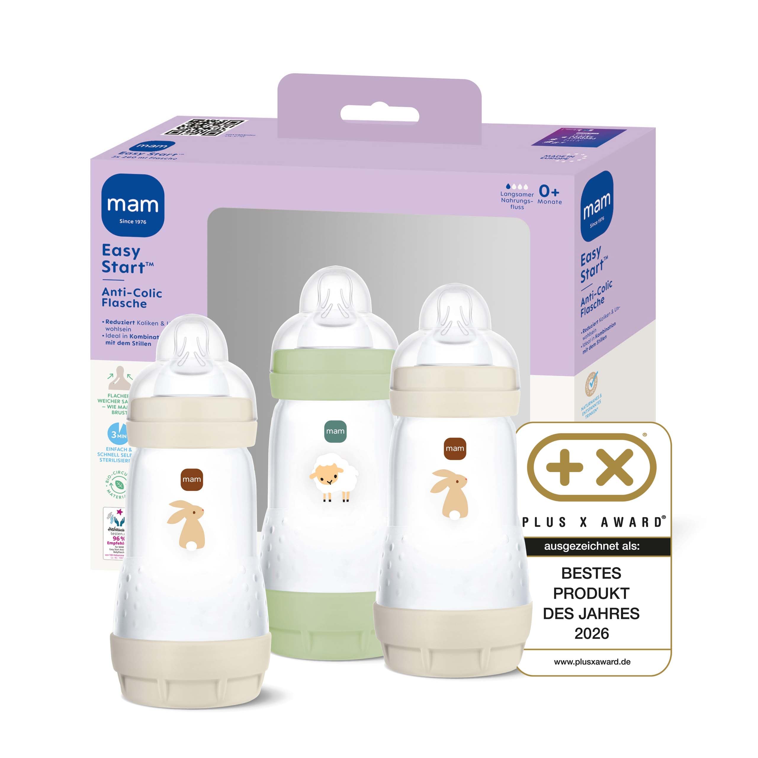 mam-easy-start-anti-colic-babyflasche-3x-260-ml-0-monate-gr-1-hase-selbststerili image 1