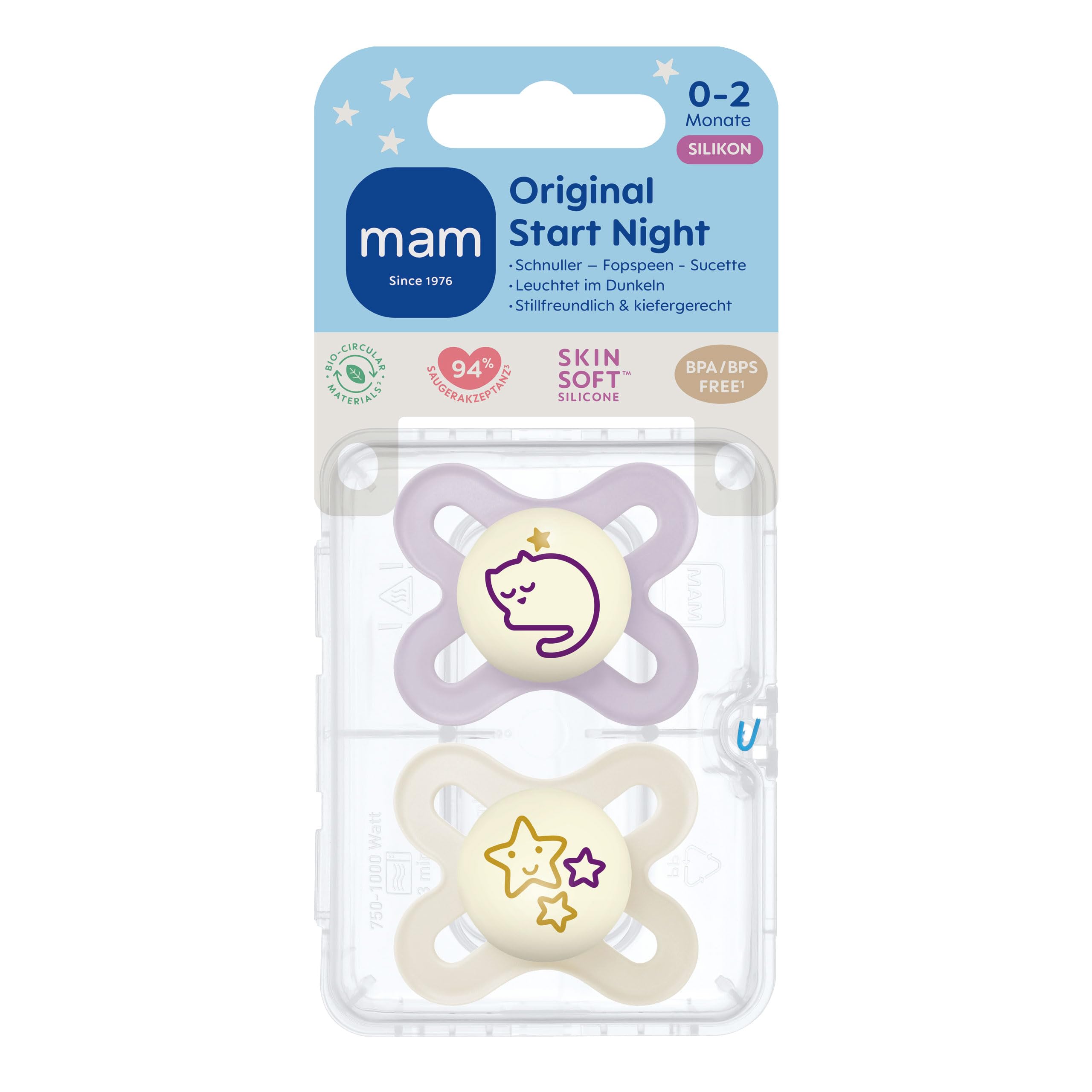 mam-original-start-night-schnuller-0-2-monate-leuchtend-skinsoft-silikon-lilac-2 image 2