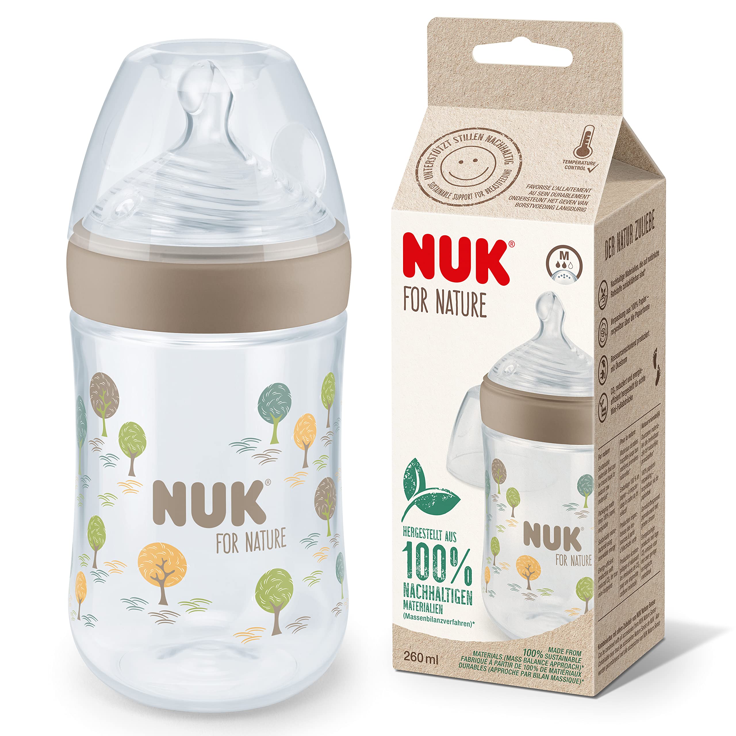 nuk-for-nature-babyflasche-260-ml-beige-mit-silikon-anti-colic-sauger image 1