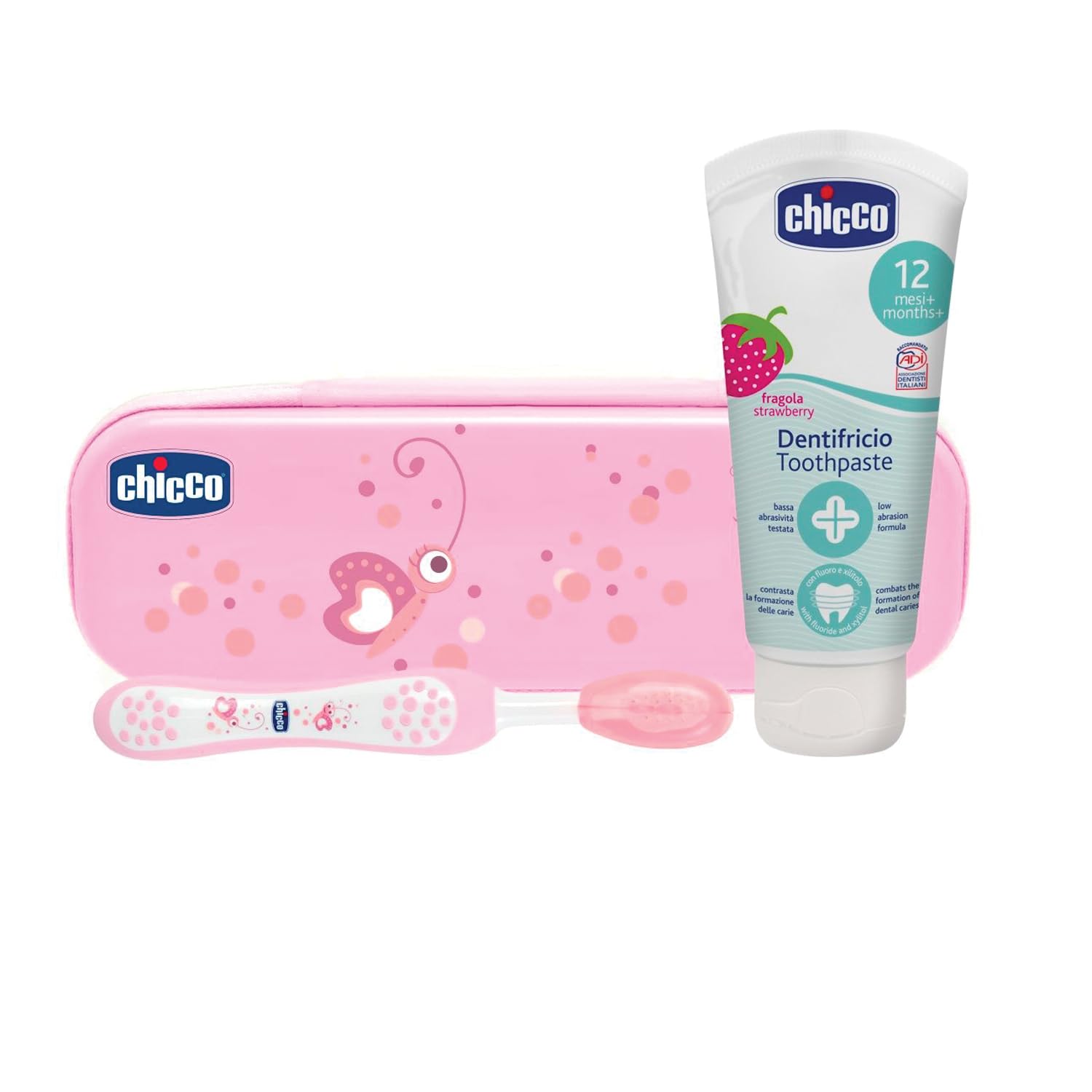 chicco-oral-set-rosa-zahnb-rste-und-zahnpasta-erdbeere-mit-fluorid-2-teilig image 1