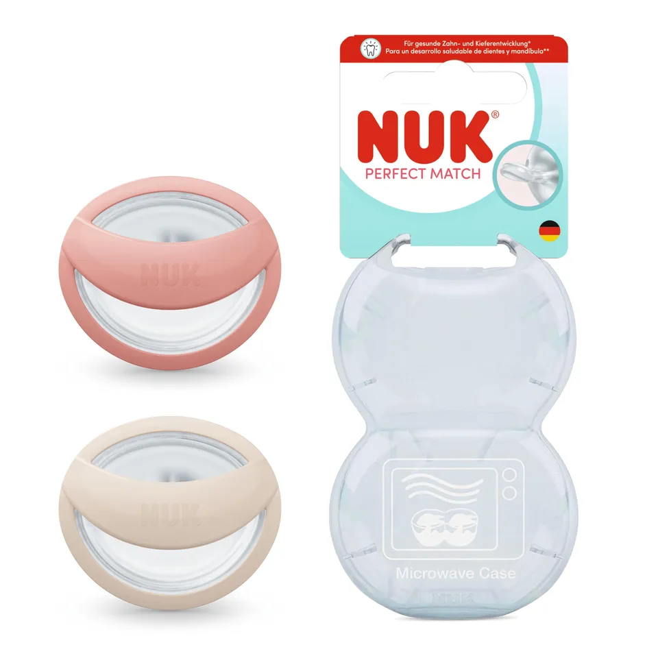 nuk-perfect-match-baby-schnuller-0-6-monate-kiefergerecht-2er-pack-beige-rot image 1