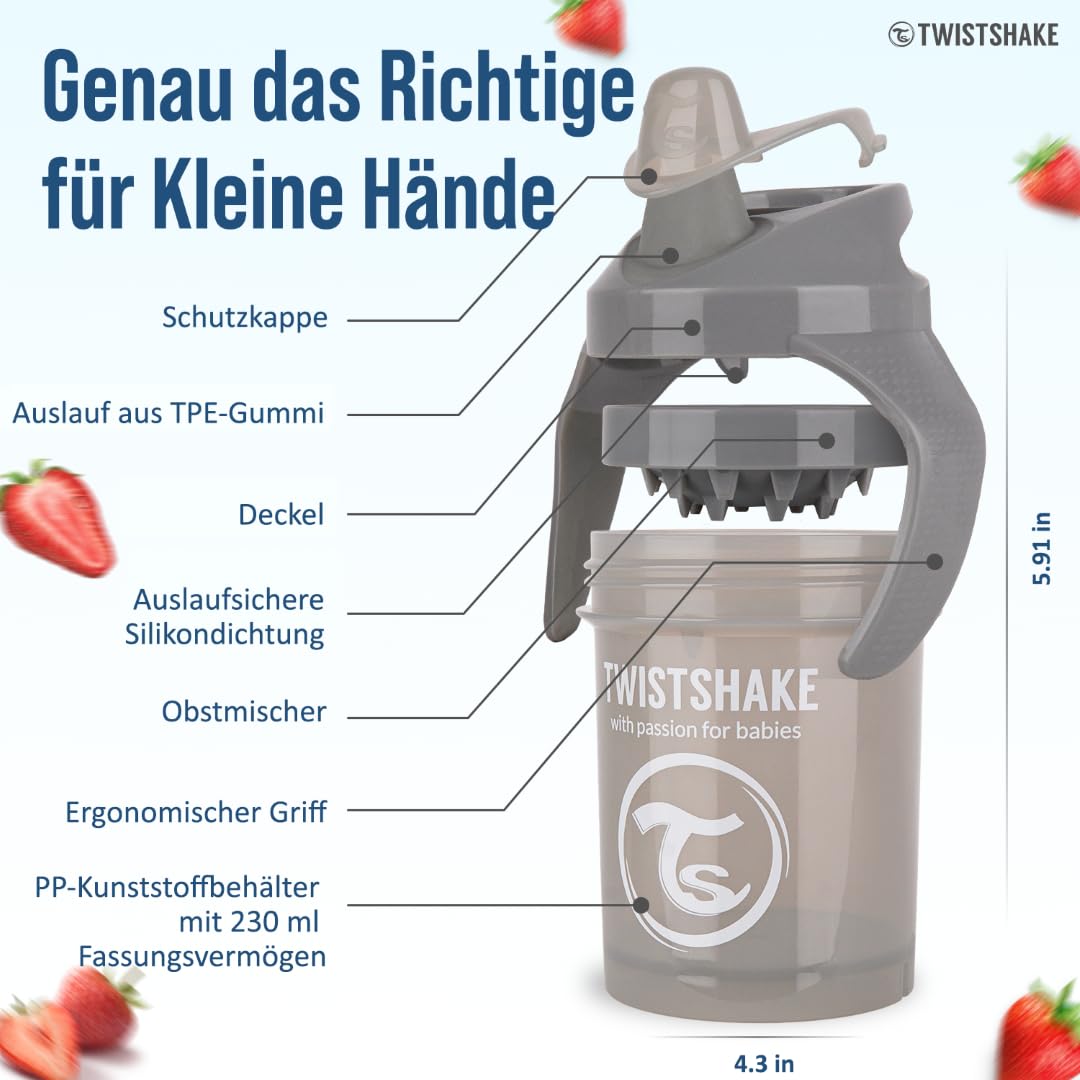 twistshake-mini-cup-230-ml-auslaufsicherer-schnabelbecher-mit-fruchtmixer-grau image 4