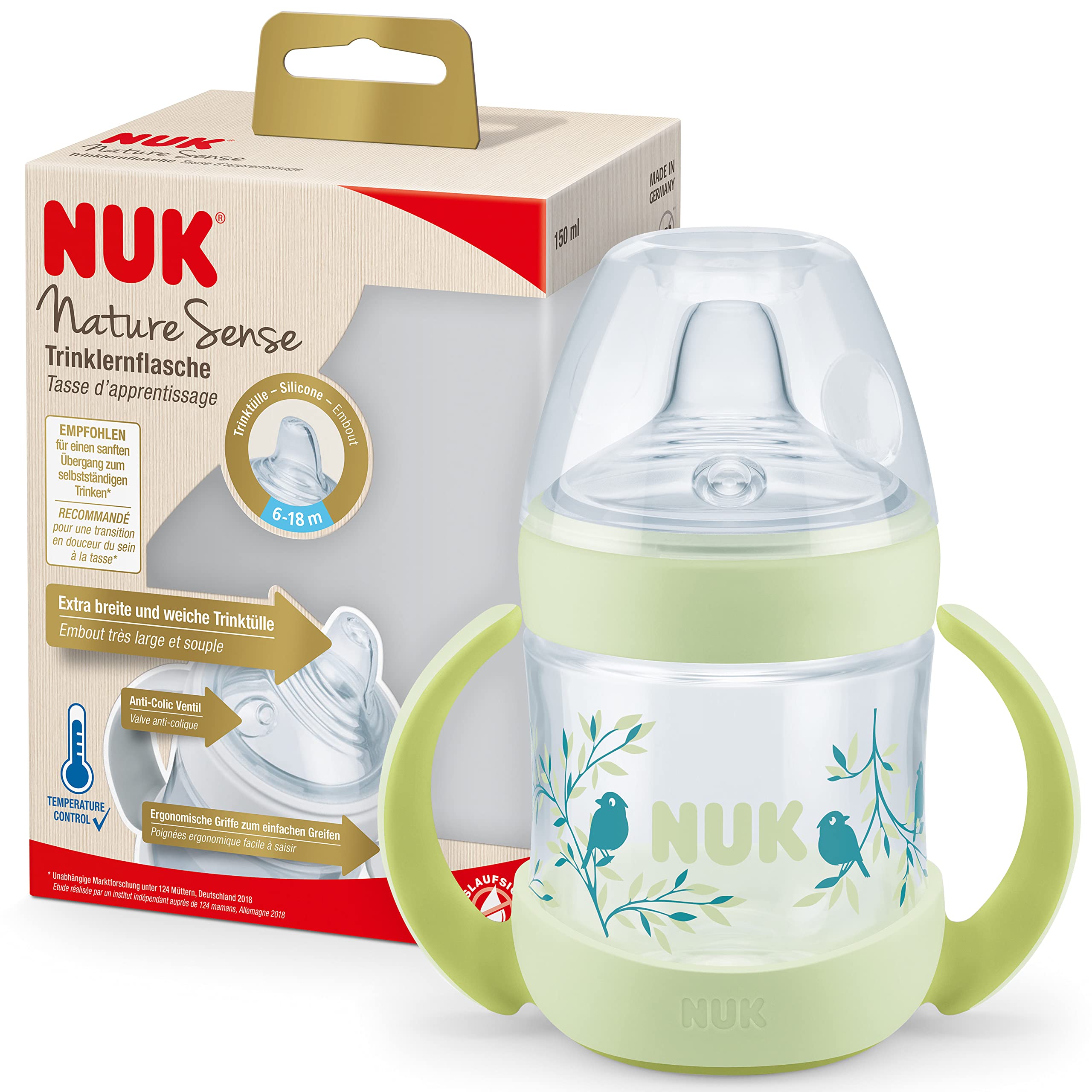 nuk-nature-sense-trinklernflasche-150-ml-6-18-monate-anti-colic-gr-n image 1