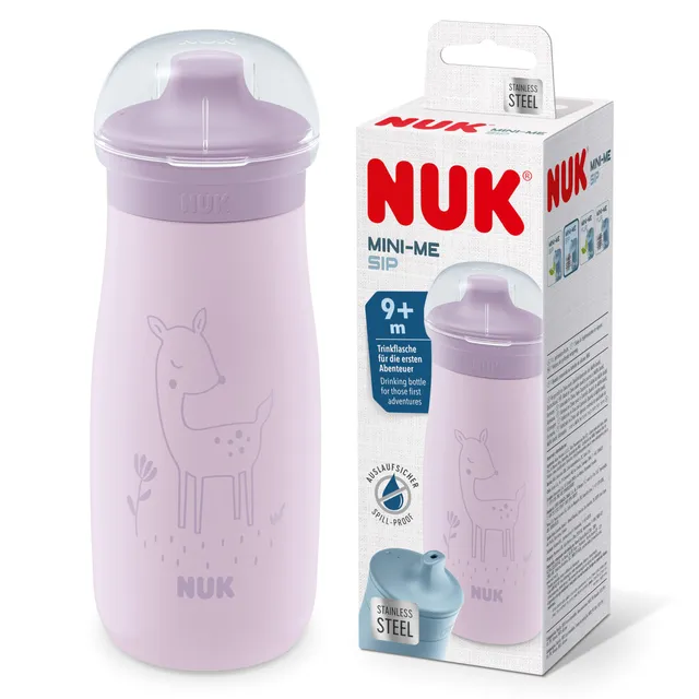 nuk-mini-me-sip-edelstahl-trinkflasche-300-ml-ab-9-monate-lila-reh image 1