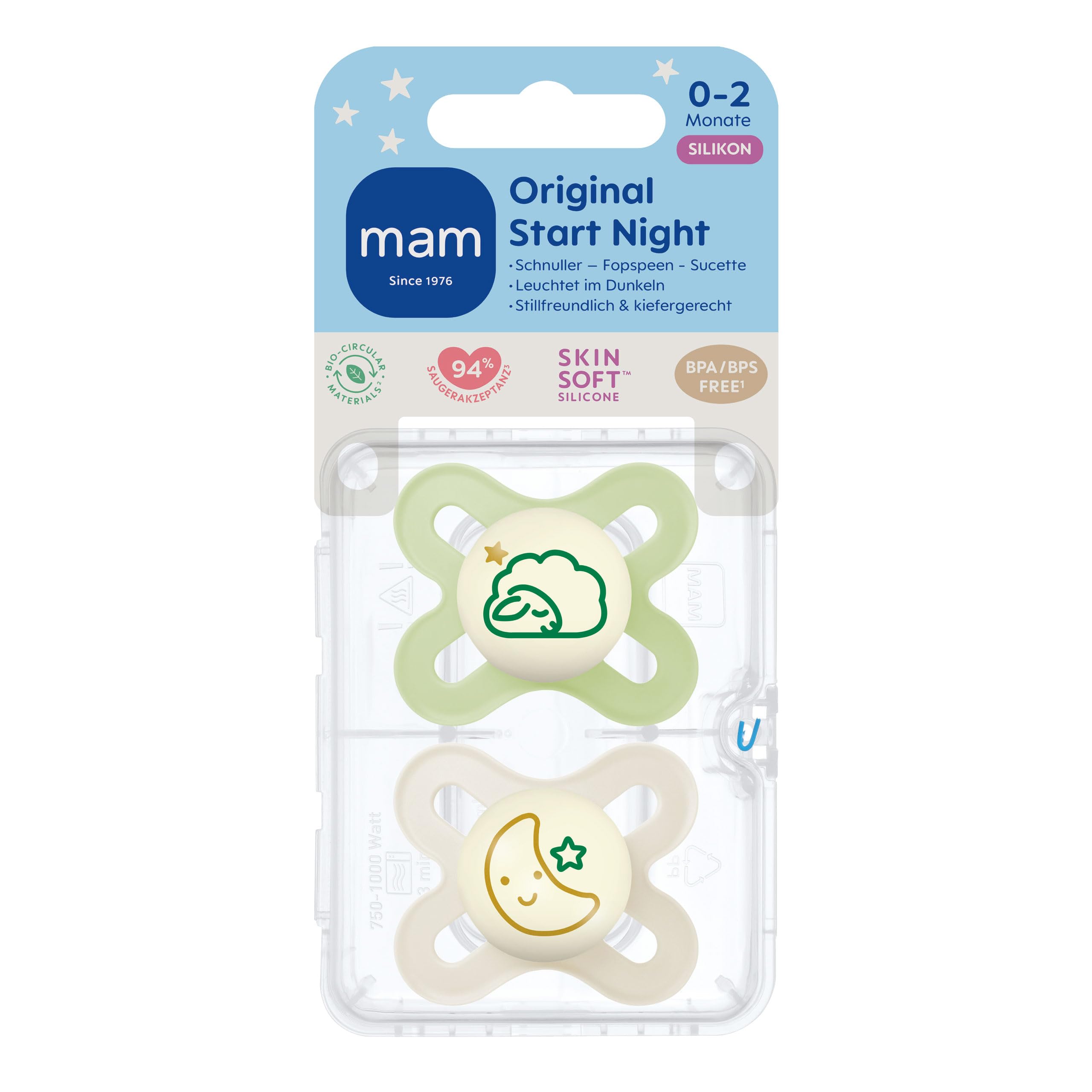 mam-original-start-night-schnuller-0-2-monate-2er-set-leuchtend-skinsoft-silikon image 2